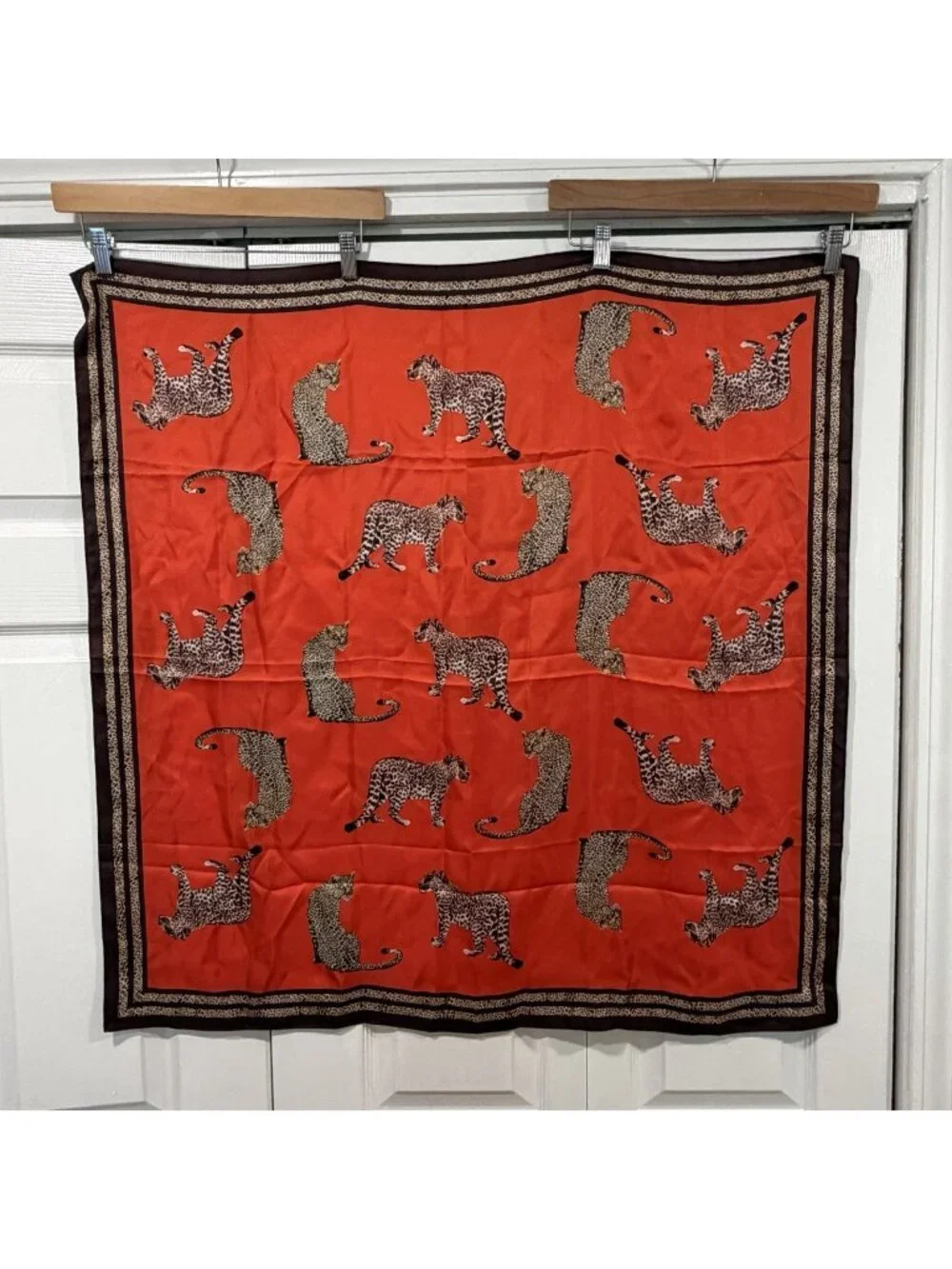 Cabi 100% Silk Scarf Deirdre Leopard Big Cat Animal Print Orange Brown 34” Sq